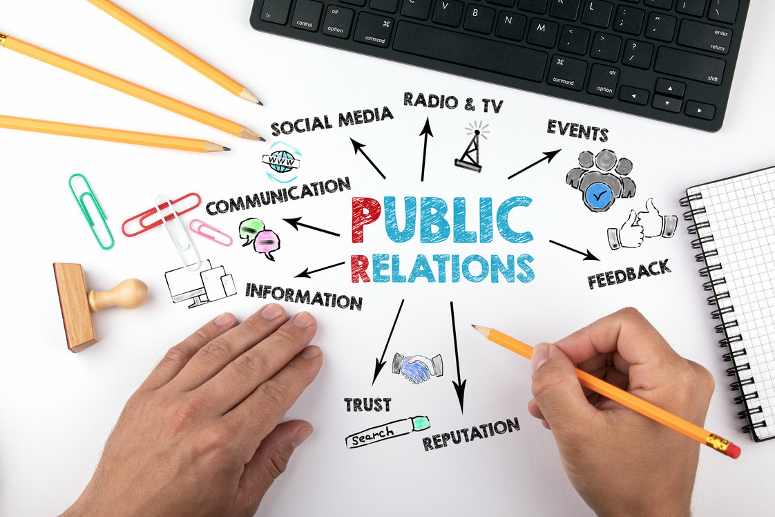 Public Relations concept. Chart with keywords and icons